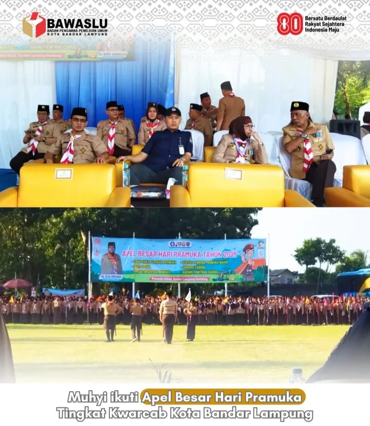 Anggota Bawaslu Kota Bandar Lampung Muhammad Muhyi Ikuti Apel Besar Hari Pramuka Tingkat Kwarcab Kota Bandar Lampung
