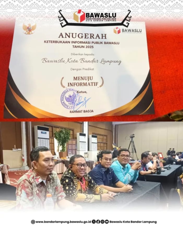 Bawaslu Kota Bandar Lampung Raih Penghargaan Keterbukaan Informasi Publik Tahun 2025