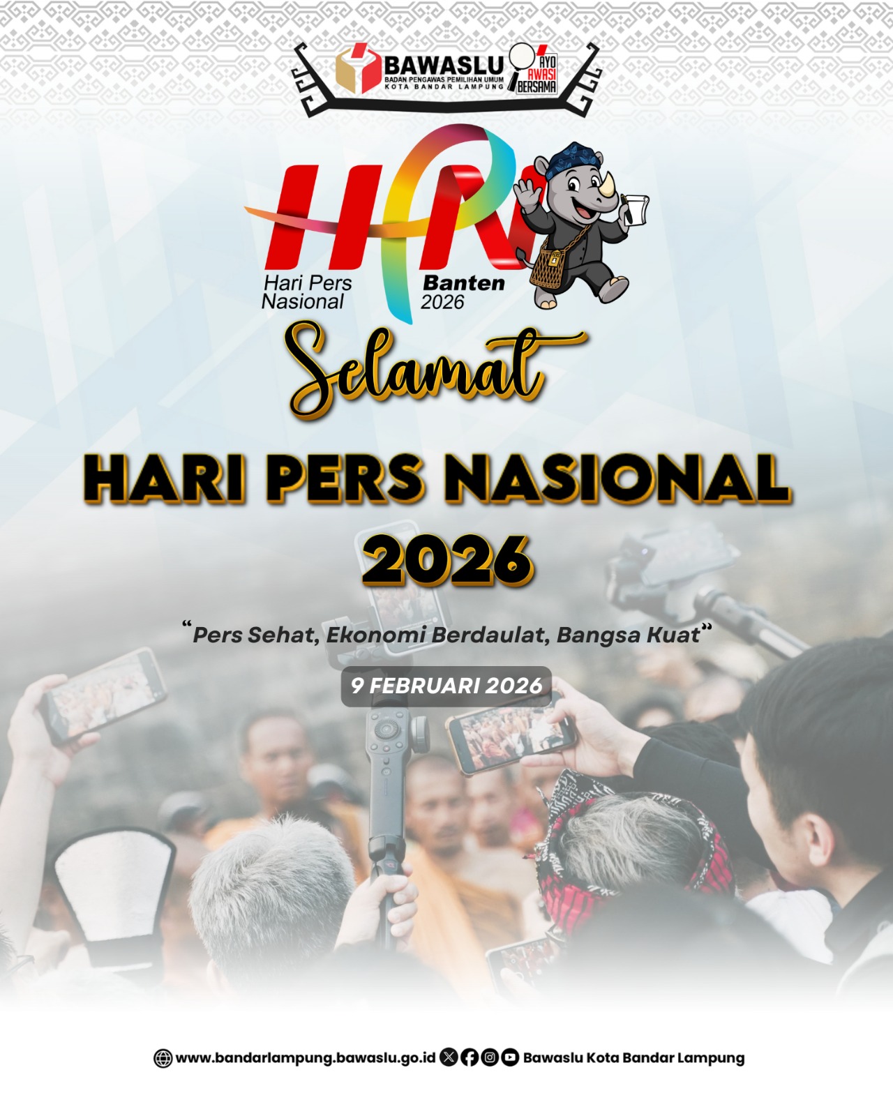 Momentum Hari Pers Nasional 2026, Bawaslu Kota Bandar Lampung Apresiasi Peran Strategis Insan Pers