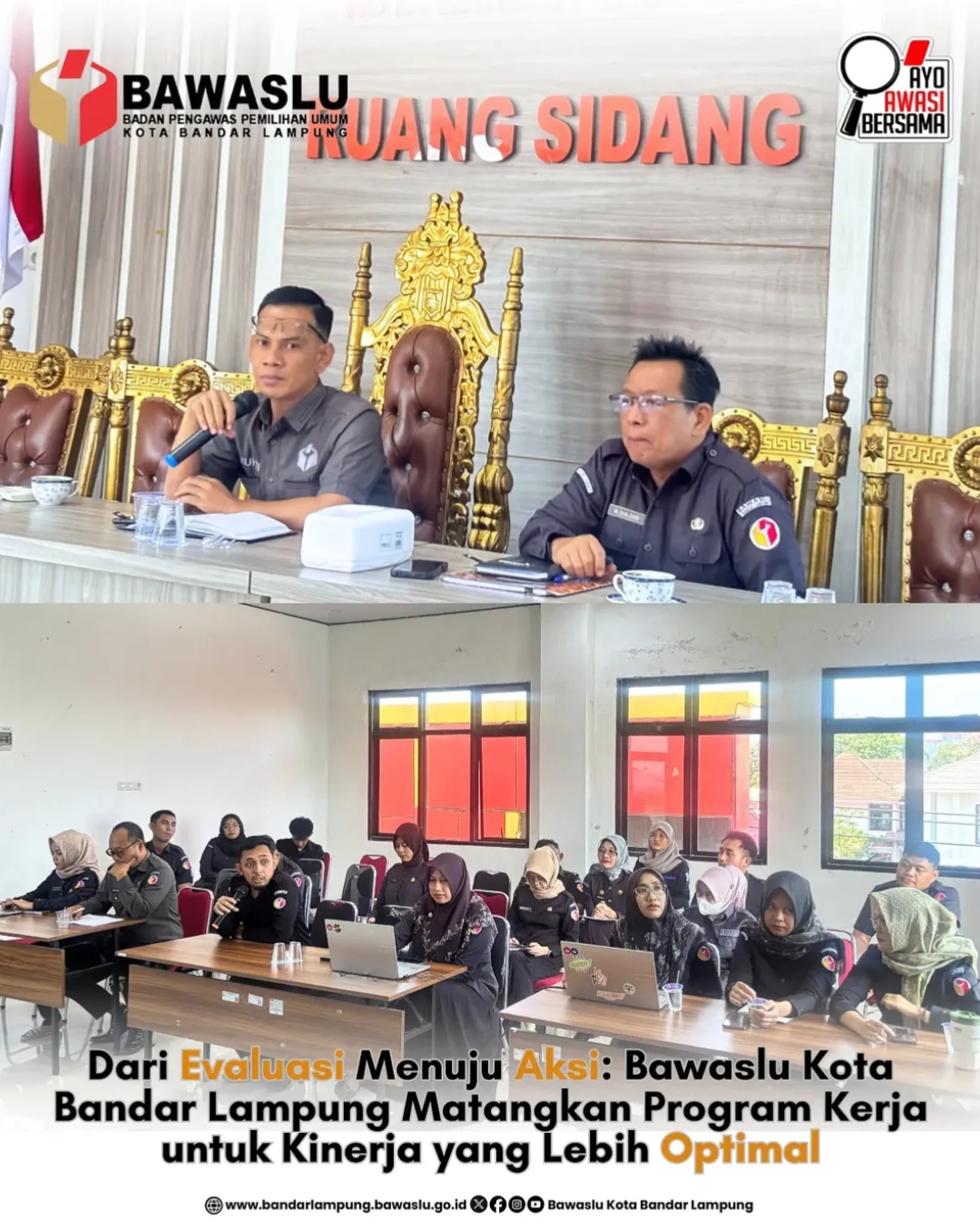 Bandar Lampung, Selasa (02/06) -  Dalam rangka meningkatkan kualitas dukungan teknis dan administratif serta memperkuat sinergi pelaksanaan program kerja, Bawaslu Kota Bandar Lampung menggelar Rapat Evaluasi Kinerja dan Sinkronisasi Program Kerja di lingkungan Bawaslu Kota Bandar Lampung. Kegiatan tersebut berlangsung di Ruang Rapat Bawaslu Kota Bandar Lampung dan diikuti oleh seluruh jajaran sekretariat.