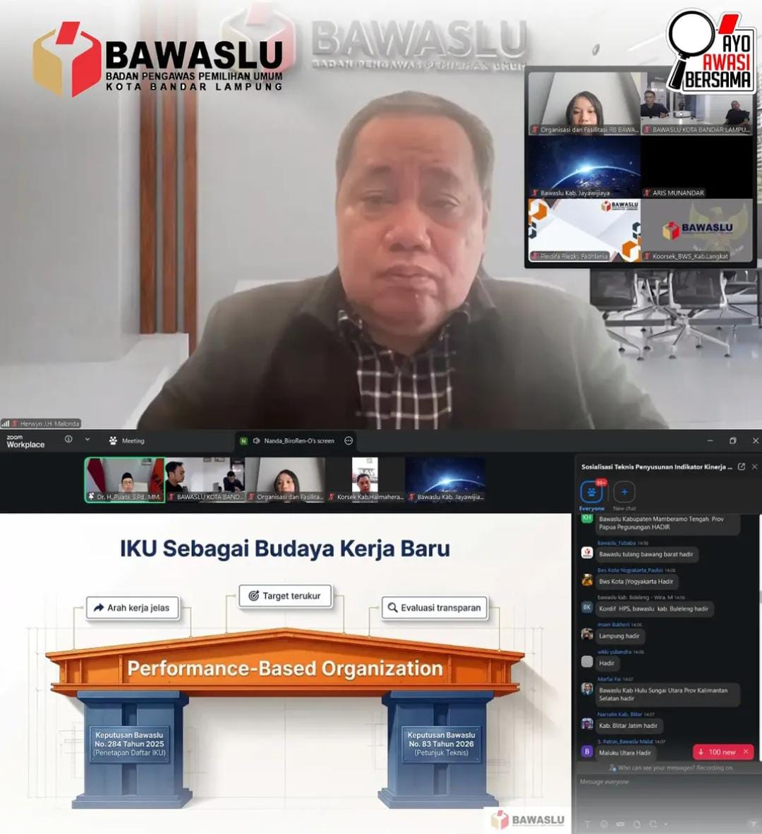 Bawaslu Kota Bandar Lampung Ikuti Sosialisasi Teknis Penyusunan IKU Pengawas Pemilu Tahun 2026