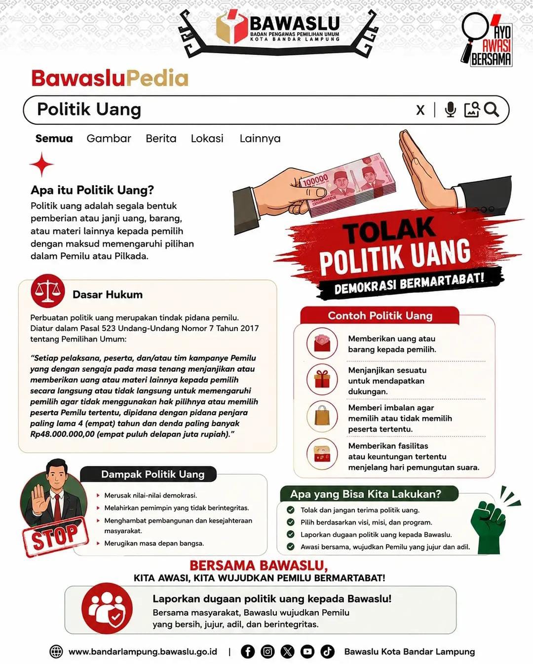 BawasluPedia: Bawaslu Kota Bandar Lampung Ajak Masyarakat Tolak Politik Uang