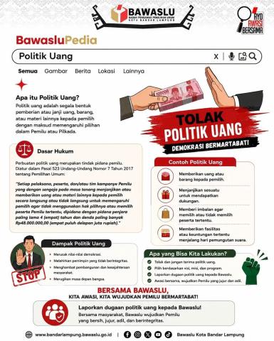 BawasluPedia: Bawaslu Kota Bandar Lampung Ajak Masyarakat Tolak Politik Uang