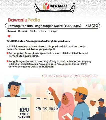 Bandar Lampung – Badan Pengawas Pemilihan Umum (Bawaslu) Kota Bandar Lampung terus berupaya meningkatkan pemahaman masyarakat mengenai kepemiluan melalui konten edukasi BawasluPedia yang dipublikasikan melalui media sosial resmi Bawaslu Kota Bandar Lampung.