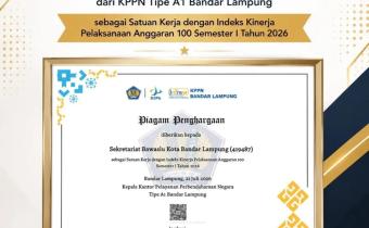 Bawaslu Kota Bandar Lampung Raih Penghargaan IKPA 100 Semester I Tahun 2026 dari KPPN Bandar Lampung